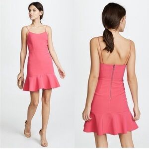 Alice + Olivia Andalasia Sleeveless Flounce-Hem Mini Dress in Watermelon